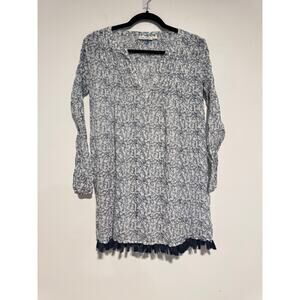 Roller Rabbit XS‎ Blue White Tassel Hem Tunic 100% Cotton India Boho Beach